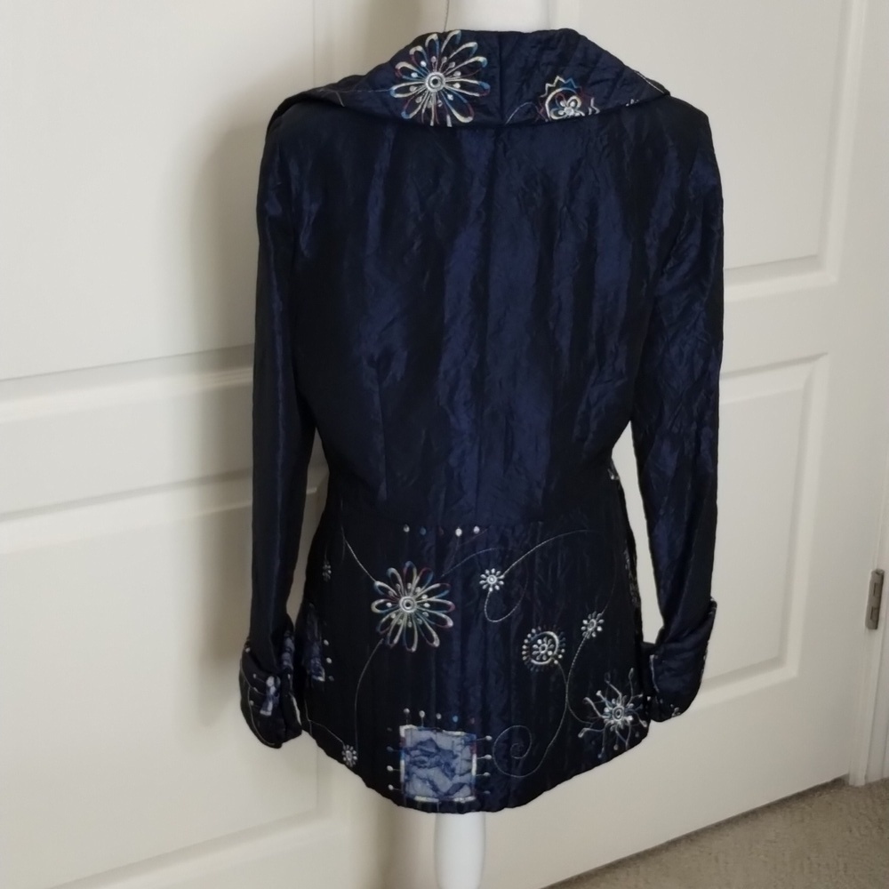Design Today's Vintage Navy Embroidered Blazer Jacket Size Medium shiny - Picture 6 of 13